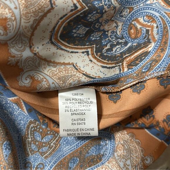 Joie XS Orange Blue Ivory Paisley Hankie Square Style Puff Long Sleeve Blouse - Picture 10 of 13